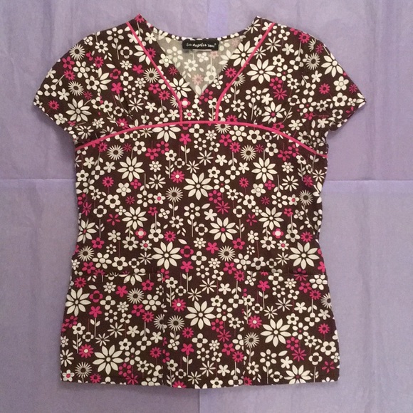 Los Angeles Rose Floral Scrub Top Size Small - Picture 1 of 2